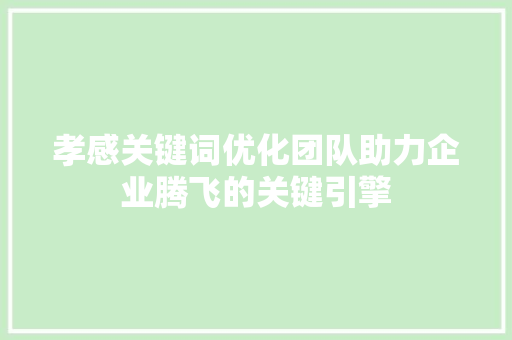 孝感关键词优化团队助力企业腾飞的关键引擎