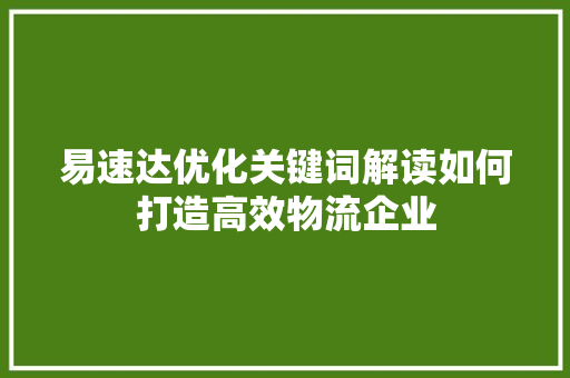 易速达优化关键词解读如何打造高效物流企业