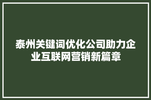 泰州关键词优化公司助力企业互联网营销新篇章