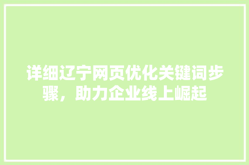 详细辽宁网页优化关键词步骤，助力企业线上崛起