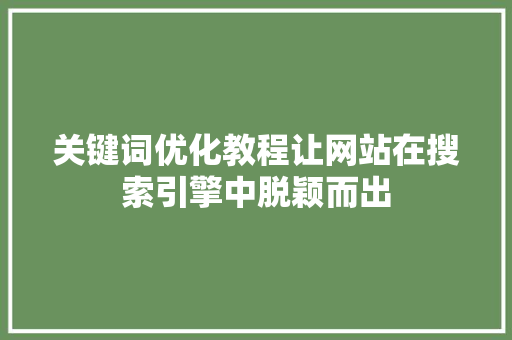 关键词优化教程让网站在搜索引擎中脱颖而出