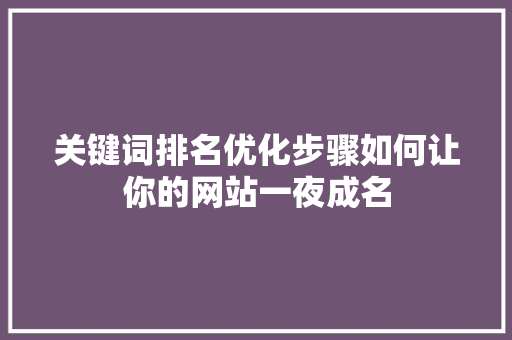 关键词排名优化步骤如何让你的网站一夜成名