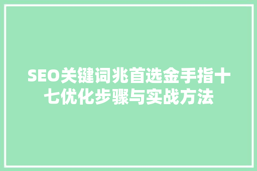 SEO关键词兆首选金手指十七优化步骤与实战方法