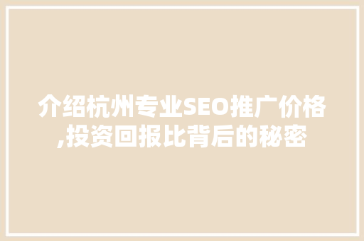 介绍杭州专业SEO推广价格,投资回报比背后的秘密