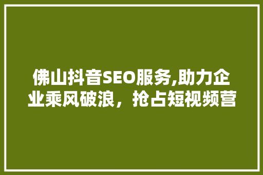 佛山抖音SEO服务,助力企业乘风破浪，抢占短视频营销制高点