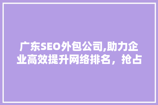 广东SEO外包公司,助力企业高效提升网络排名，抢占市场先机