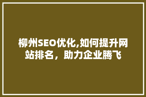 柳州SEO优化,如何提升网站排名，助力企业腾飞