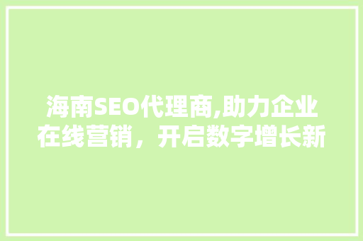 海南SEO代理商,助力企业在线营销，开启数字增长新篇章