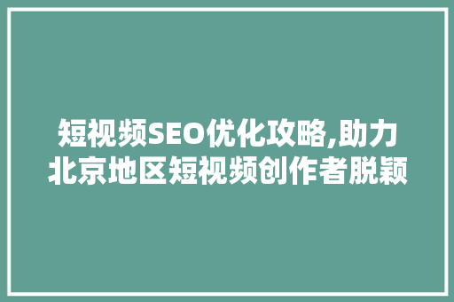 短视频SEO优化攻略,助力北京地区短视频创作者脱颖而出