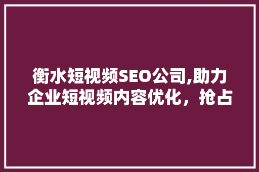衡水短视频SEO公司,助力企业短视频内容优化，抢占流量高地