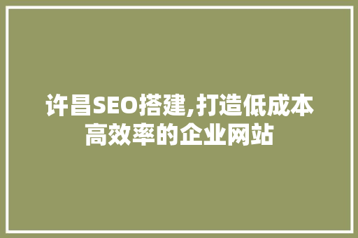 许昌SEO搭建,打造低成本高效率的企业网站