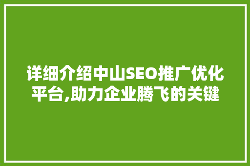 详细介绍中山SEO推广优化平台,助力企业腾飞的关键步骤