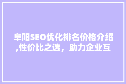 阜阳SEO优化排名价格介绍,性价比之选，助力企业互联网发展