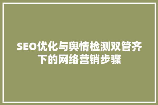 SEO优化与舆情检测双管齐下的网络营销步骤
