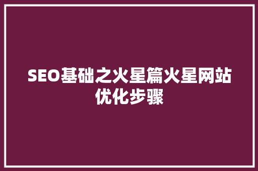 SEO基础之火星篇火星网站优化步骤