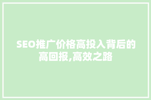 SEO推广价格高投入背后的高回报,高效之路