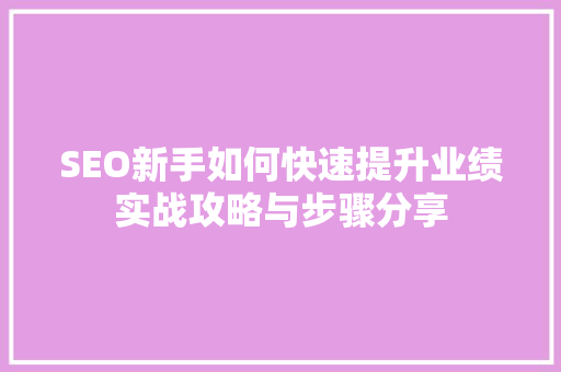 SEO新手如何快速提升业绩实战攻略与步骤分享
