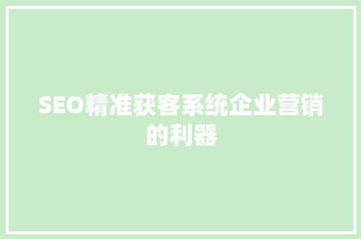 SEO精准获客系统企业营销的利器