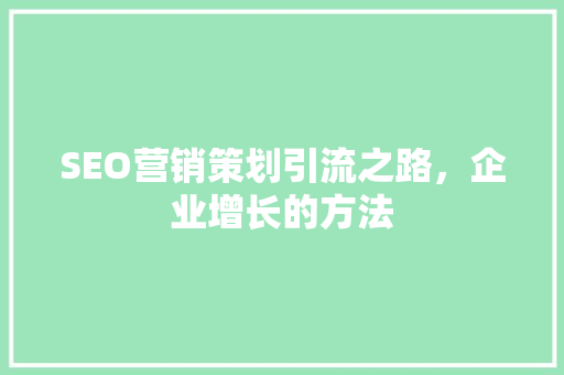 SEO营销策划引流之路，企业增长的方法