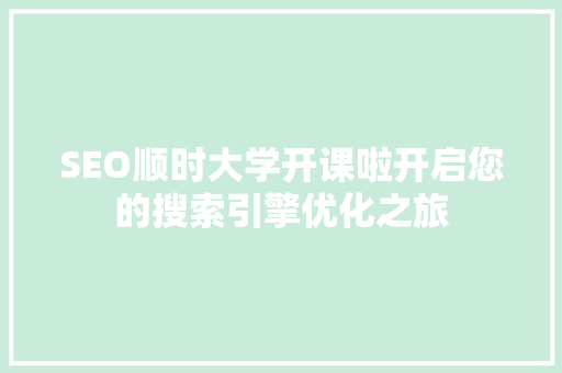 SEO顺时大学开课啦开启您的搜索引擎优化之旅