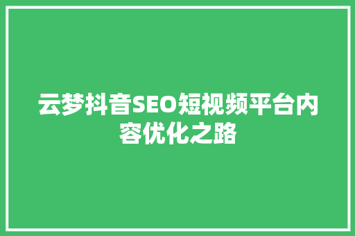 云梦抖音SEO短视频平台内容优化之路