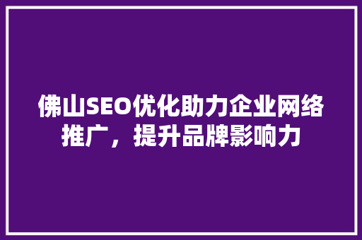 佛山SEO优化助力企业网络推广，提升品牌影响力