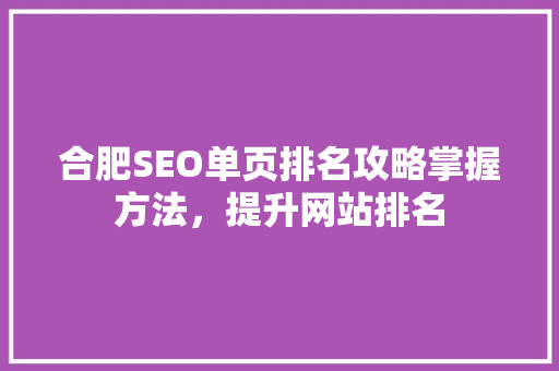 合肥SEO单页排名攻略掌握方法，提升网站排名