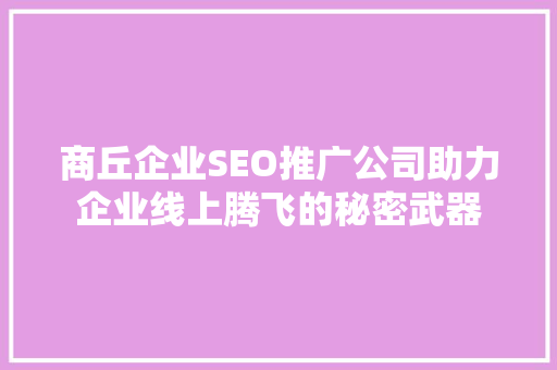商丘企业SEO推广公司助力企业线上腾飞的秘密武器
