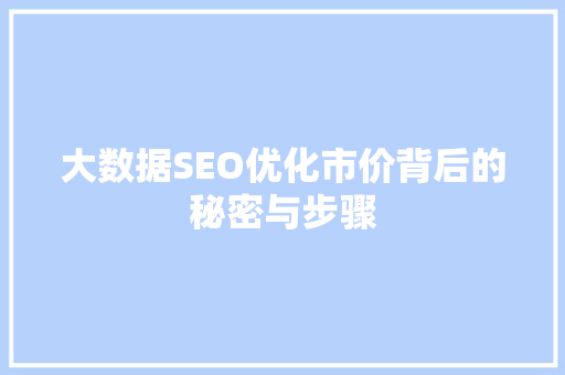 大数据SEO优化市价背后的秘密与步骤