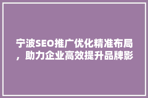 宁波SEO推广优化精准布局，助力企业高效提升品牌影响力