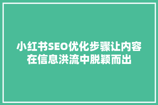 小红书SEO优化步骤让内容在信息洪流中脱颖而出