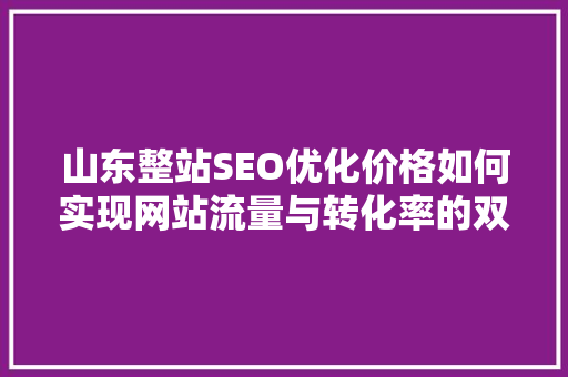 山东整站SEO优化价格如何实现网站流量与转化率的双赢