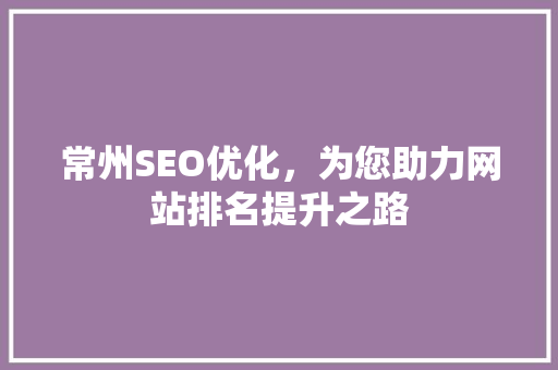 常州SEO优化，为您助力网站排名提升之路