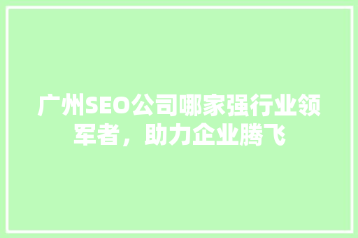 广州SEO公司哪家强行业领军者，助力企业腾飞
