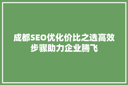 成都SEO优化价比之选高效步骤助力企业腾飞