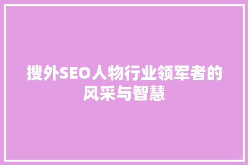 搜外SEO人物行业领军者的风采与智慧