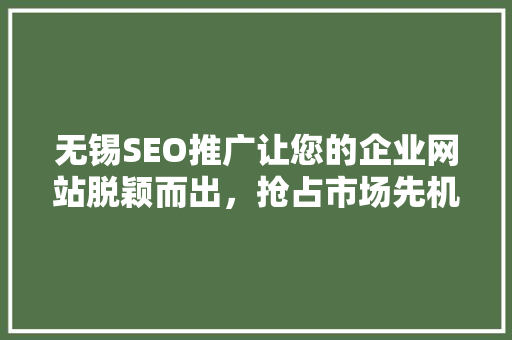 无锡SEO推广让您的企业网站脱颖而出，抢占市场先机