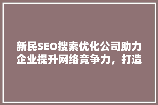 新民SEO搜索优化公司助力企业提升网络竞争力，打造高效营销步骤