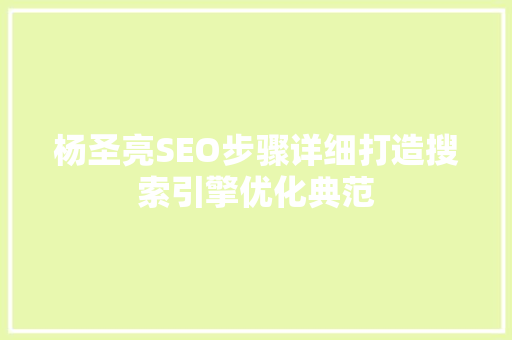 杨圣亮SEO步骤详细打造搜索引擎优化典范