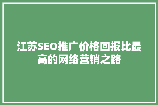 江苏SEO推广价格回报比最高的网络营销之路