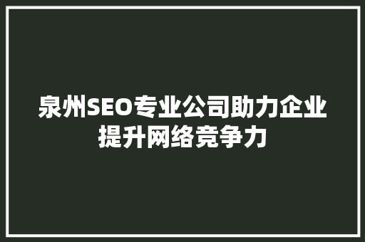 泉州SEO专业公司助力企业提升网络竞争力