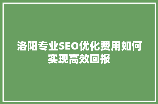 洛阳专业SEO优化费用如何实现高效回报