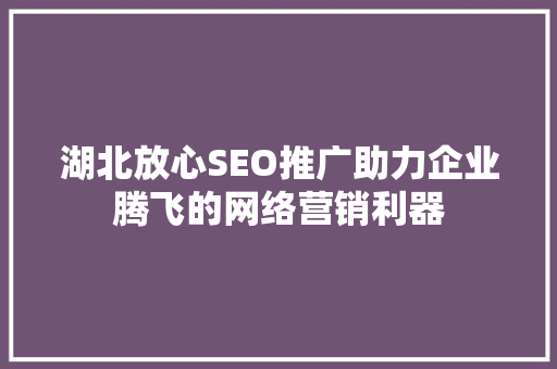 湖北放心SEO推广助力企业腾飞的网络营销利器