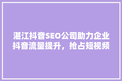 湛江抖音SEO公司助力企业抖音流量提升，抢占短视频市场先机