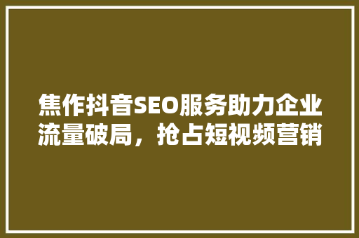 焦作抖音SEO服务助力企业流量破局，抢占短视频营销高地