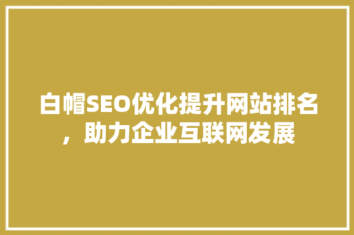 白帽SEO优化提升网站排名，助力企业互联网发展
