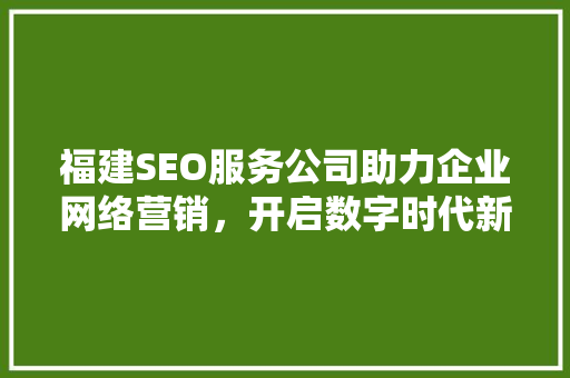 福建SEO服务公司助力企业网络营销，开启数字时代新篇章