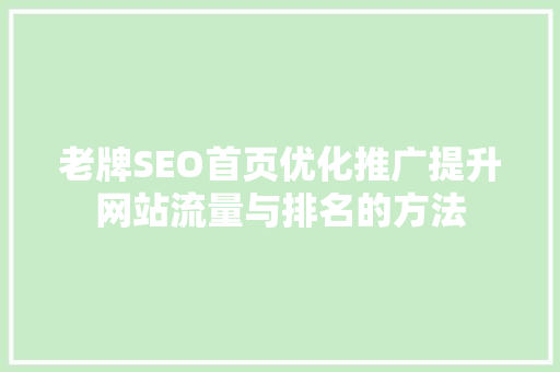 老牌SEO首页优化推广提升网站流量与排名的方法