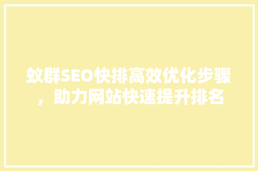 蚁群SEO快排高效优化步骤，助力网站快速提升排名