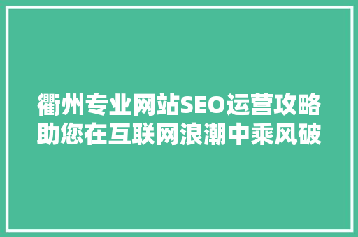 衢州专业网站SEO运营攻略助您在互联网浪潮中乘风破浪